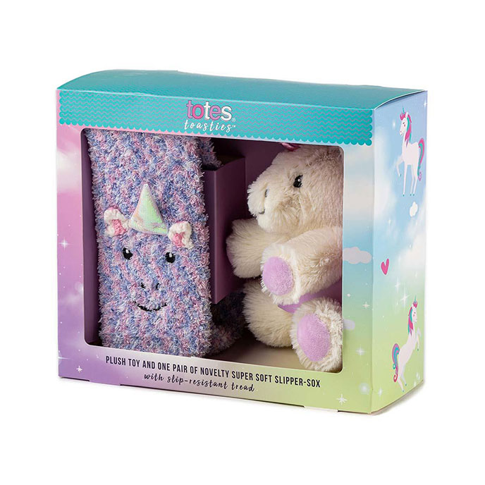 totes Childrens Plush Toy and Super Soft Slipper Socks Set Cream Extra Image 3